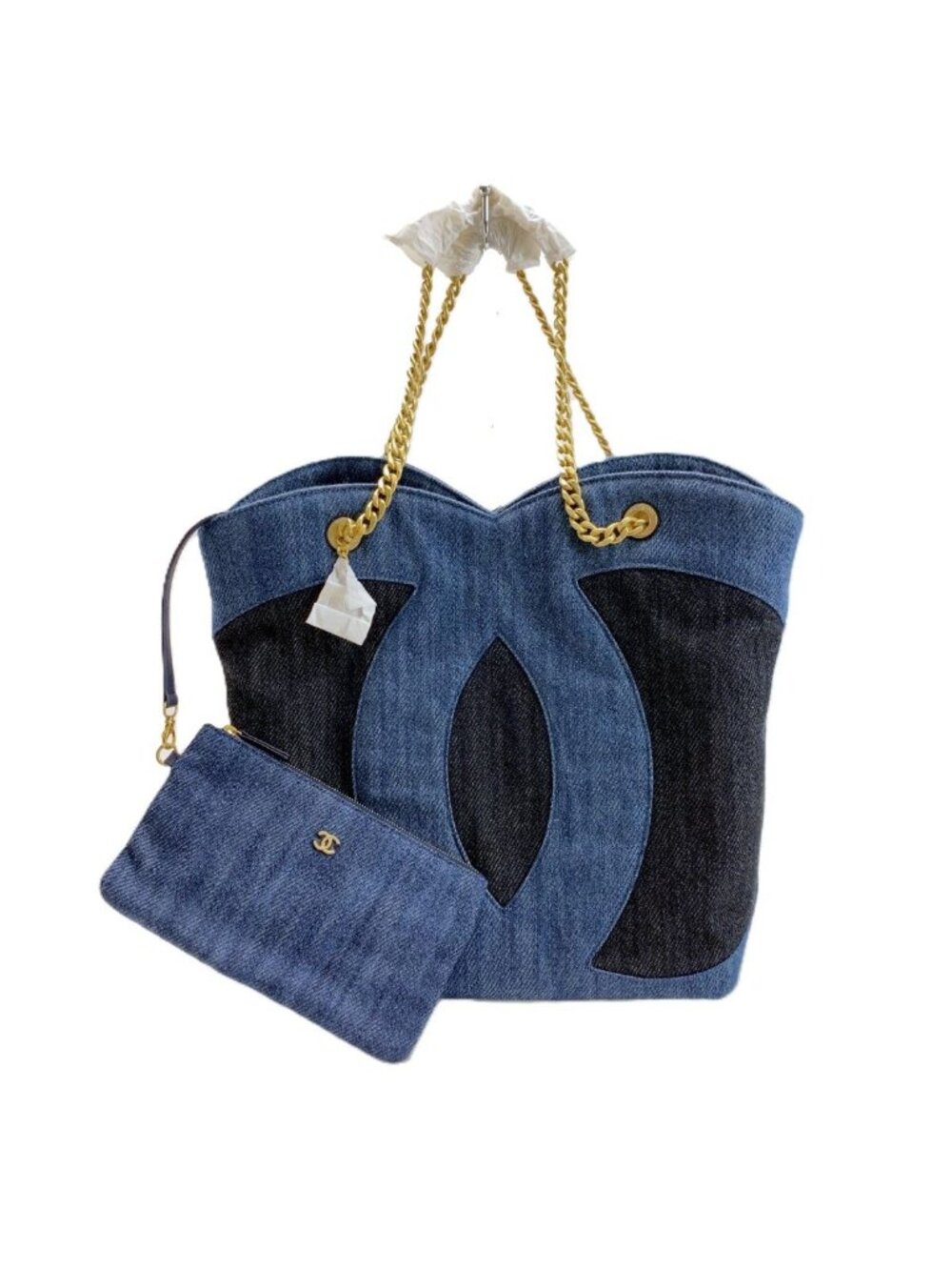 Chanel CC Logo Indigo Denim Chain Tote